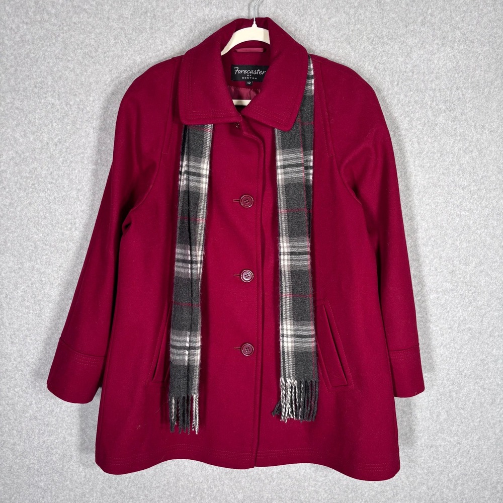 Forecaster of Boston Wool Peacoat 12 Burgundy Scarf Set Vintage Style Warm
